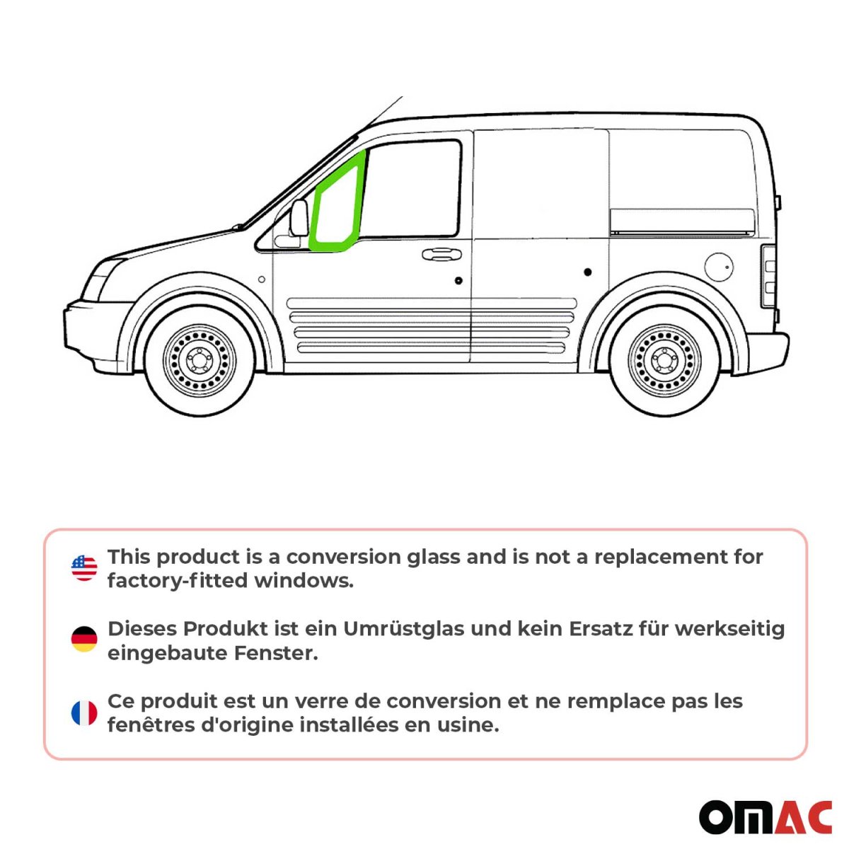Ford Transit Connect Front Quarter Glass - Front Left - Omac - Cab - Green - '10-'13